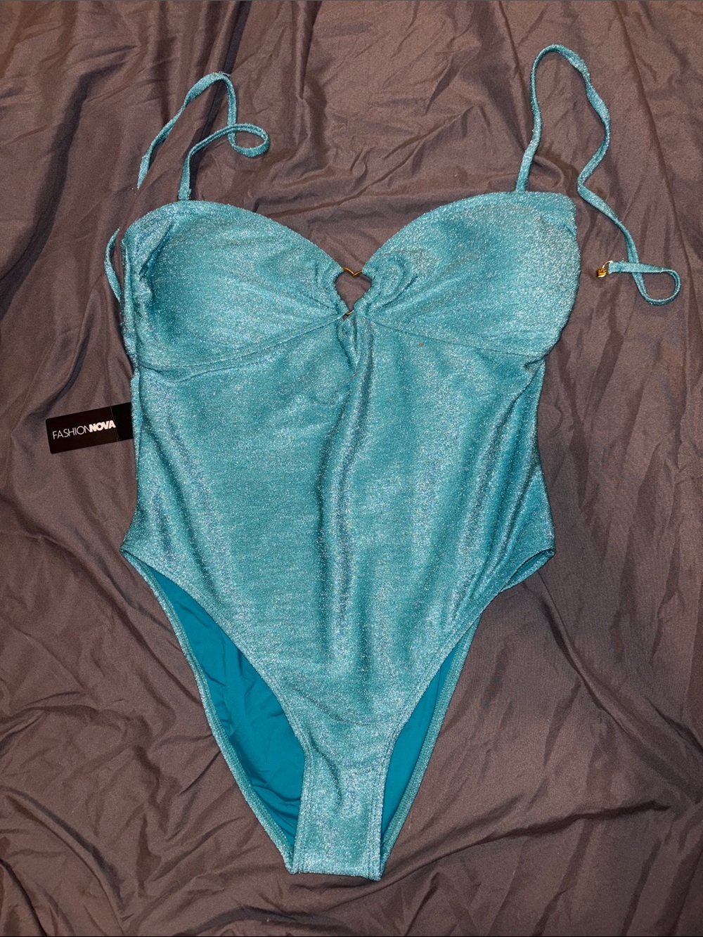 Brand New Fashion Nova Teal Shimmer One Piece 1x